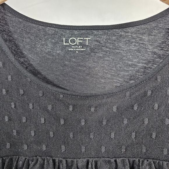 LOFT Outlet Black Cotton and Lace Tiered Mesh Top Women's Small - Picture 2 of 9